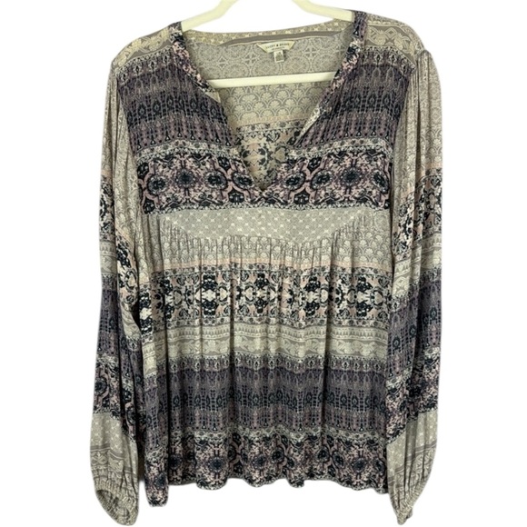 Lucky Brand Light Pink & Purple Long Sleeve Relaxed Blouse Size Large - Picture 1 of 9